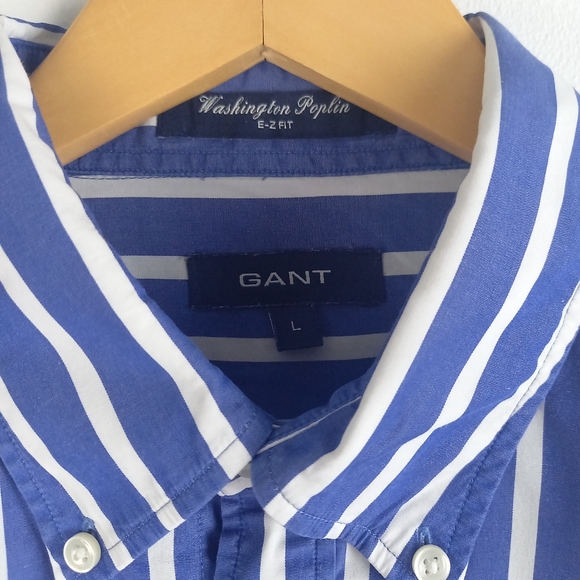 Gant Broad Wide Stripe Washington Poplin Long Sleeve Shirt Size Large - Picture 2 of 5